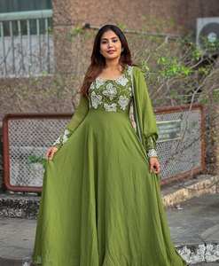 Vestido DE TRABAJO elegante de diseñador de color verde para mujer Dupatta con seda bordada Anarkali Salwar para bodas para niñas - Product Image 2