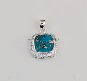 จี้เงินแท้ 925 คุณภาพดี ขายดี ประดับด้วยเทอร์ควอยซ์สีฟ้า ขนาด 10 มม. รูปทรงคุชชั่น สไตล์โบฮีเมียน ชุบทอง งานแฮนด์เมด สวยงาม - Product Image 5