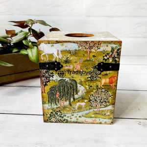 Boîte à mouchoirs et support en bois carré artisanal Tradebyd, imprimé émaillé, écologique, pour la décoration de la maison - Product Image 5