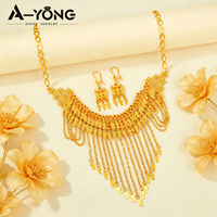 Elegante Conjunto de Joyería de Boda Estilo Árabe, Chapado en Oro de 24k, Diseño de Borlas de Alta Gama, Collar con Colgante y Aretes para Fiesta