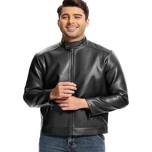Chaqueta de cuero de motociclista Vintage para hombre, chaqueta deportiva con cuello levantado y cierre de cremallera para deportes de invierno - Product Image 5