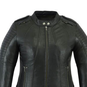 Proveedor de chaquetas de cuero OEM, chaqueta de cuero auténtica para mujer de diseño superventas única, ropa informal, chaqueta de cuero para mujer de talla adulta - Product Image 5