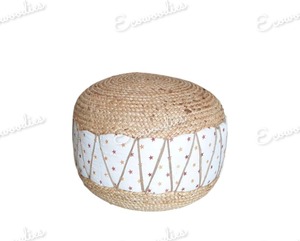 Puf de forma redonda hecho a mano único, taburete tapizado, yute trenzado a mano multicolor para sala de estar, dormitorio, consola con incrustaciones de hueso - Product Image 5