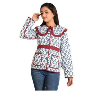 Chaqueta acolchada de algodón cuello volante diseñador mujeres chaquetas indio hecho a mano algodón bloque impreso acolchado kimono chaqueta para el invierno - Product Image 5