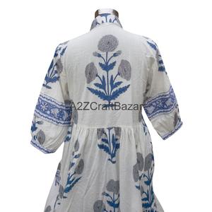 Robe en coton pour femmes, nouvelle conception élégante, imprimé floral à la main, col montant, respirante et confortable pour un usage quotidien - Product Image 6
