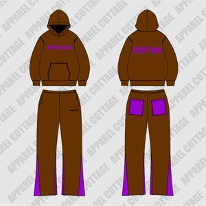 Venta al por mayor marrón 100% algodón francés Terry pulóver pantalones de chándal Distress Bottom Hoodie OEM transpirable chándal hombres traje estampado - Product Image 5