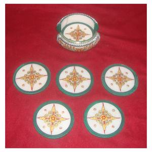Golden Flower Design and Indian Art Handmade Pure Marble Inlay <b>Coaster</b> <b>Set</b> With Tea <b>Coaster</b> <b>Set</b> and Home Decoration Purposes - Product Image 1