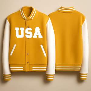 Veste universitaire formelle de haute qualité unisexe avec broderie chenille, manches en cuir, col montant, logo frontal personnalisé, style baseball - Product Image 4