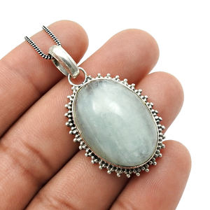 จี้พลอยอความารีนธรรมชาติทำมือจี้925รูปวงรีทำด้วยมือเครื่องประดับฮาโลวีน - Product Image 3