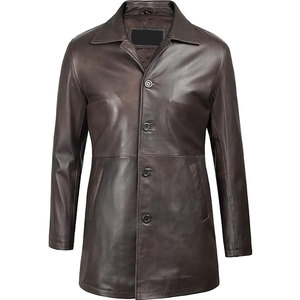 Manteau long durable pour hommes en cuir pur, coupe-vent et chaud avec un design moderne. - Product Image 4