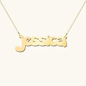 Custom Stainless Steel 18k Gold Plated Name Necklace Women Personalized Bubble Name Pendant Necklace Jewelry