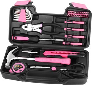 Kit d'outils ménagers manuels 39 pièces avec marteau, tournevis, pinces, mètre ruban, clés hexagonales, embouts et étui - Product Image 1