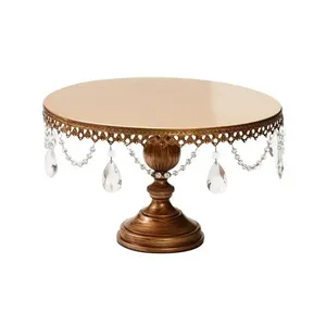 Support à gâteau de style luxe support à gâteau perlé en cristal plaqué or élégant pour les fêtes d'hôtel utilisation de décor de table à bas prix - Product Image 1