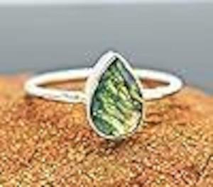 Anillo de Ágata Musgo Pera Hecho a Mano, Plata de Ley 925, Joyería Boho, Elegante Regalo para Mujer, Anillo de Piedra Preciosa Única - Product Image 2