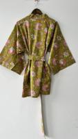 Belle 100% Coton Vert Floral Tissé Kimono Robes Livraison Express Robe de Chambre avec Caractéristique Thermique