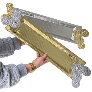 Bandeja de servicio de Decoración de mesa clásica, bandeja dorada y plateada de gran tamaño ecológica para Hotel, soporte para postres de Chocolate, buen precio - Product Image 1