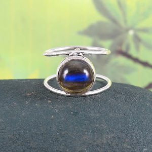 Anillo de Labradorita con Doble Banda de Plata de Ley, Joyería Boho Hecha a Mano para Mujer, Proveedor Mayorista, Bañado en Rodio - Product Image 3