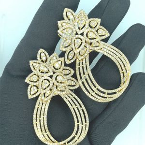 Handcrafted 925 Sterling <b>Silver</b> Floral Halo <b>Dangle</b> <b>Earrings</b> with Brilliant VVS VS CVD Diamonds Luxury Fashion Jewelry - Product Image 4
