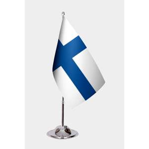 Drapeau de bureau personnalisé de Finlande avec impression numérique, en nylon, plastique, polyester, vinyle, soie - Drapeau mondial avec logo personnalisé et mât en aluminium - Product Image 1