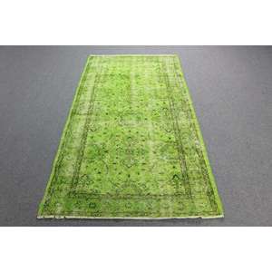 Alfombra Turca Vintage de 3.7x6.8 pies, Alfombra de Lana con Diseño de Plantas y Árboles Verdes - Product Image 1