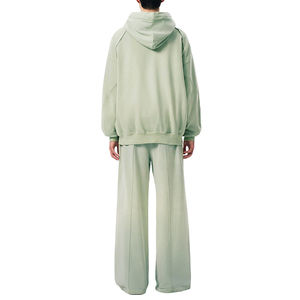 Conjunto Deportivo de 2 Piezas para Hombre, Pantalones Jogger de Pierna Ancha de Felpa Francesa de Algodón de Invierno de Alta Calidad, Estilo Urbano, Verde Lavado, Holgado, con Cierre - Product Image 4