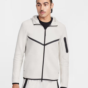 Sweat-shirt à capuche Windrunner pour homme 100% coton avec fermeture éclair complète Sweat-shirt coupe-vent à poche Manches utilitaires Techniques d'appliques brodées Automne - Product Image 1