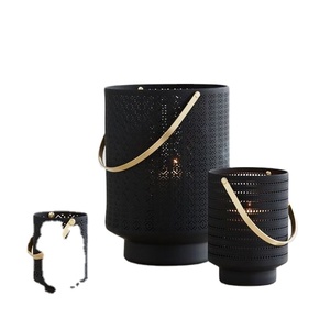 Modern Decorative Matte Black Home Decor <b>Set</b> of 3 Iron Candle <b>Lantern</b> Luxury Hanging Garden Decor Candle <b>Lantern</b> - Product Image 1