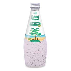 Proveedor OEM Producto caliente 290ml Botella de vidrio Kiwi Sabor Semilla de albahaca Bebida Agua de coco con precio de empresa Certificación HALAL - Product Image 4