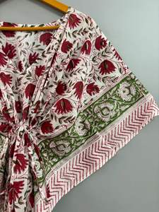 Vestido caftán hecho a mano de algodón con estampado Jaipuri, ropa de dormir con estampado de bloques de flores, Top largo, abrigo de playa, Maxi 100% algodón Natural - Product Image 4