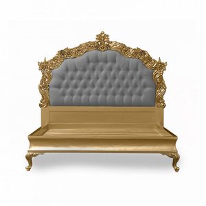 Lit Louis XV Patrice en bois de palissandre massif de haute qualité avec finition dorée et tissu gris pour usage intérieur. - Product Image 2