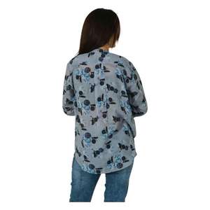 Chemisier d'été décontracté en coton imprimé pour femme, à manches longues, boutonné, tissé, fait main, style bohème hippie, avec plis froncés - Product Image 5