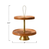 Support à gâteau rond à 2 niveaux en bois d'acacia écologique, présentoir à desserts et plateau de service pour cupcakes/fruits, idéal pour les pâtisseries et les mariages