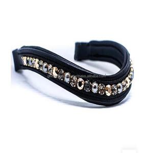 Banda de ceja de canal vacío de forma curvada acolchada suave de cuero de búfalo fuerte duradero para caballo decorado con brillo negro púrpura - Product Image 5