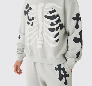 Pantalón acampanado de gran tamaño de color gris Sudadera con capucha cuadrada y pantalones de chándal de 2 piezas Unisex de alta calidad en Fratres Sports - Product Image 5