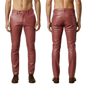 Pantalon en cuir décontracté pour homme, streetwear, toile légère, braguette à boutons, taille élastique, vêtements d'extérieur - Product Image 2