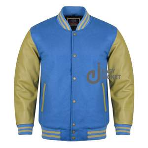 Varsity Vestes Bleu Laine Blanc Manches En Cuir Lycée Letterman Vestes Personnalisées Pour Hommes - Product Image 5