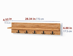 Wall Mounted <b>Wooden</b> Shelf with <b>Hooks</b> Entryway <b>Coat</b> Rack Decorative Wall Organizer - Product Image 2