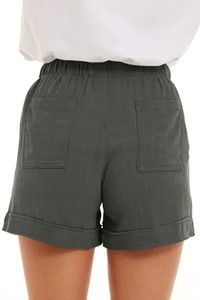 Pantalones cortos de gimnasio de verano para mujer personalizados con cintura elástica Color sólido y cordón Antiarrugas Casual Sports Pocket Spandex Material - Product Image 2