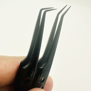 High Quality Professional Stainless Steel Silver Anti-Static Durable Comfortable Handle Mink Slanted Tip Curved Eyelash <b>Tweezers</b> - Product Image 5