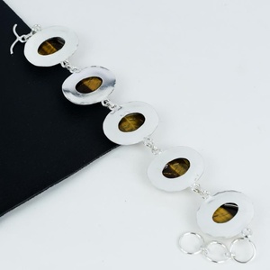 Bracelet de pierres précieuses œil de tigre naturel 925 bijoux de style ethnique en argent sterling massif bijoux de déclaration faits à la main Bracelet pour maman - Product Image 3