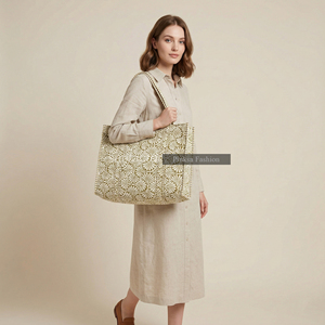 Indian Hand Block Print Quilted Cotton Tote <b>Bag</b> Large Capacity Women <b>Boho</b> Shoulder <b>Bag</b> Reusable Eco Friendly Summer Autumn - Product Image 5