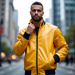 เสื้อแจ็คเก็ตทีมตัวแทนหนังแท้คอกลมสำหรับผู้ชายเสื้อแจ็คเก็ตหนังวัวมีกระดุมกระดุม - Product Image 6