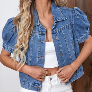 Custom <b>Women's</b> <b>Short</b> Puff <b>Sleeve</b> Denim <b>Jacket</b> Casual Fashion Outerwear for Young <b>Women</b> - Product Image 6