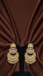 ชุดต่างหูแบบดั้งเดิม22CT ชุบทองแบบ Jhumka เครื่องประดับสำหรับผู้หญิงที่สวมใส่โดยผู้ส่งออก - Product Image 3