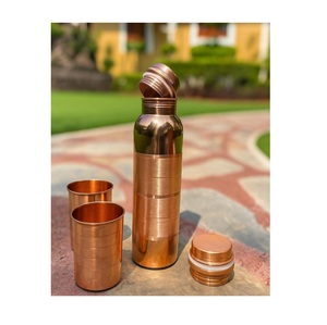 Pure Copper Bottle <b>Set</b> with Lid for Daily Hydration Premium Gifting Wellness Ayurveda Lifestyle Home Dining - Product Image 2