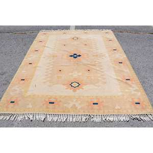 พรมถักสไตล์ตุรกีโบราณ6.6 x 8.4ft เบจสีส้มการออกแบบการเย็บปะติดปะต่อกันพรมห้องนั่งเล่นขนแกะคลาสสิกพร้อมแผ่นยางรองสำหรับวัยรุ่น - Product Image 1