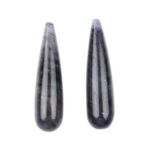Pierre précieuse de haute qualité, quartz bleu naturel, 9x30 mm, lisse, briolette, poli, longue goutte, paire, fabrication de bijoux, pierres précieuses - Product Image 2
