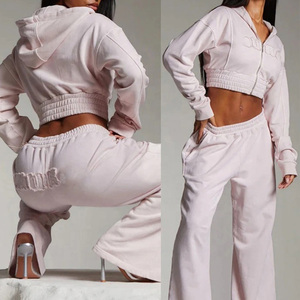 Survêtements décontractés pour femmes avec logo personnalisé imprimé, de haute qualité, avec un nouveau design, motif uni, haut d'entraînement d'automne en taille adulte - Product Image 2