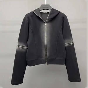 Sweat-shirts pour hommes en molleton français 100% coton, surdimensionnés, délavés à l'acide, style vintage personnalisé, nouveau style, sweat-shirt à fermeture éclair - Product Image 5