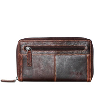 100% asli minyak penarik kulit wanita ritsleting/dompet genggam hitam, coklat, tan